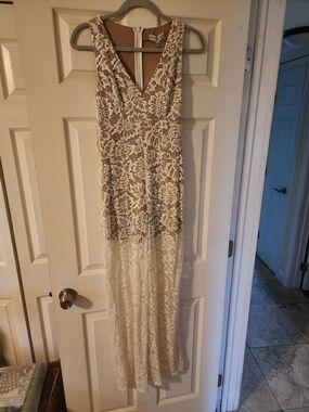 Guess Ivory Floral Lace Dress with Nude Lining